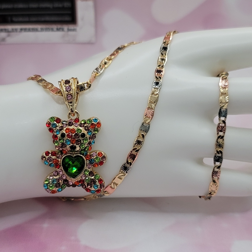 Valentine's Day bear multi-stones gold plated